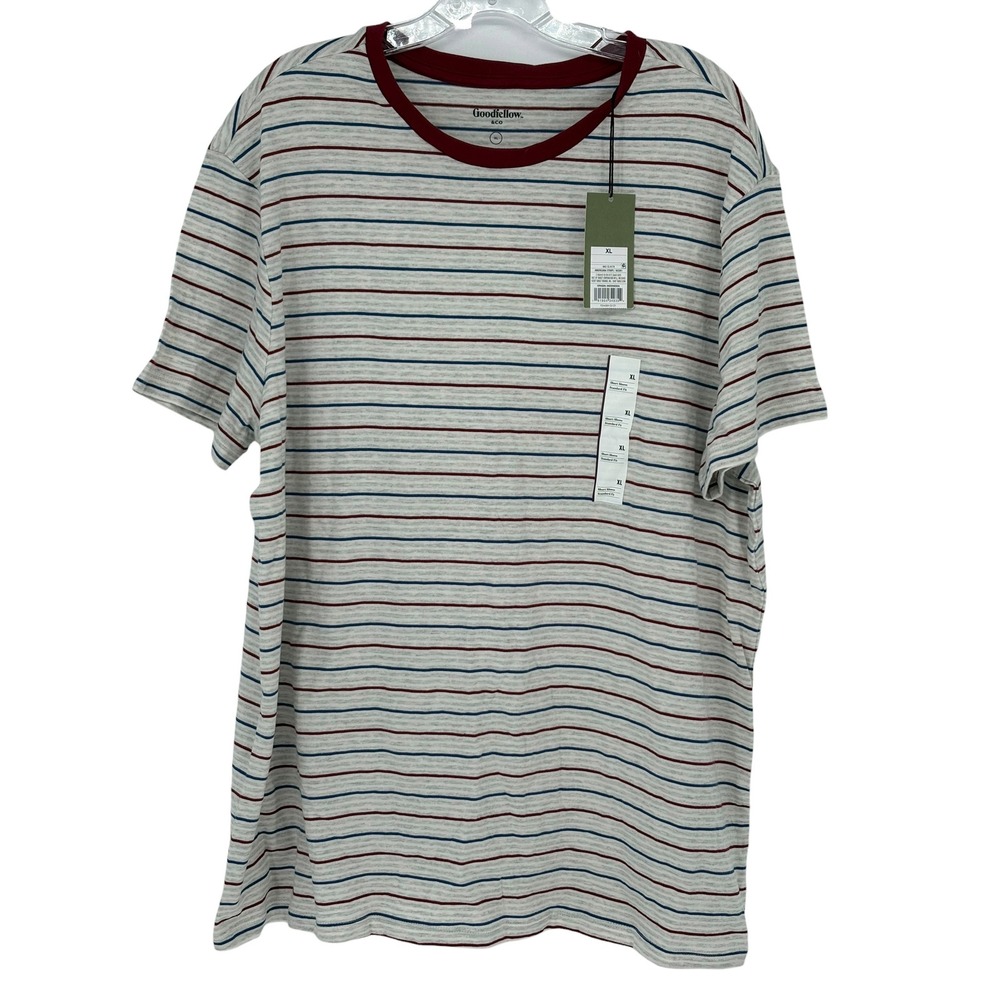 Goodfellow &‎ Co Americana Stripe Grey Red Blue 100% Cotton Tee XL